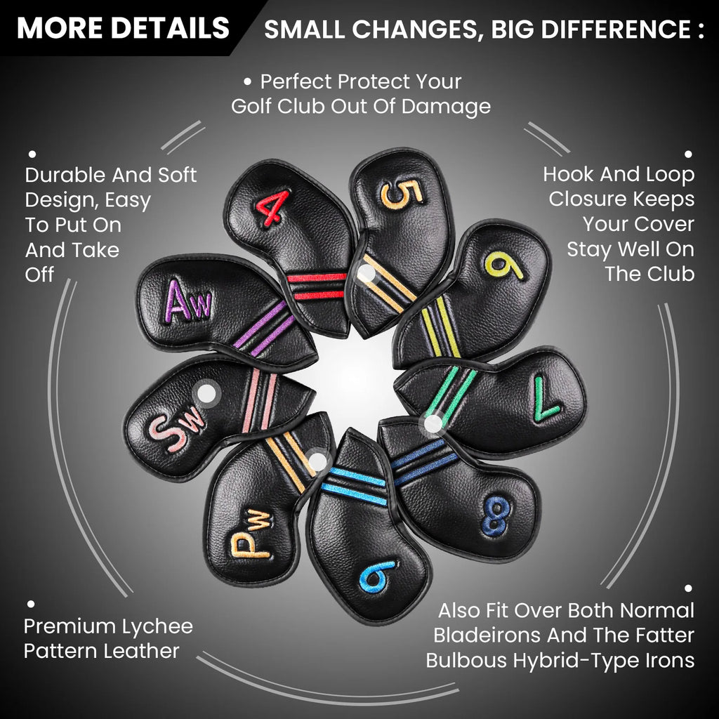 Premium Leather Golf Club Headcovers (10-Piece Set)