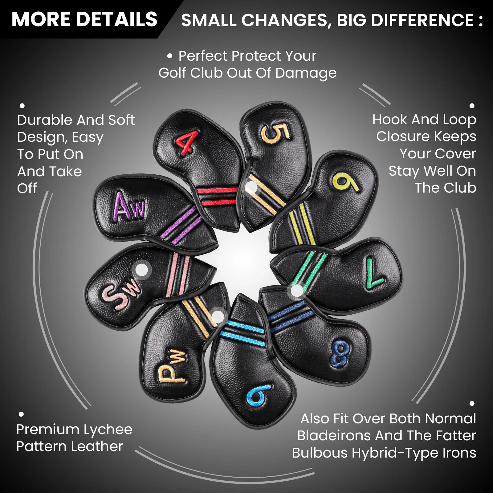 Premium Leather Golf Club Headcovers (10-Piece Set)