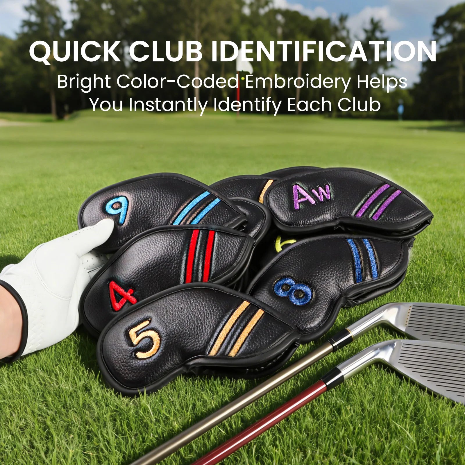 Premium Leather Golf Club Headcovers (10-Piece Set)