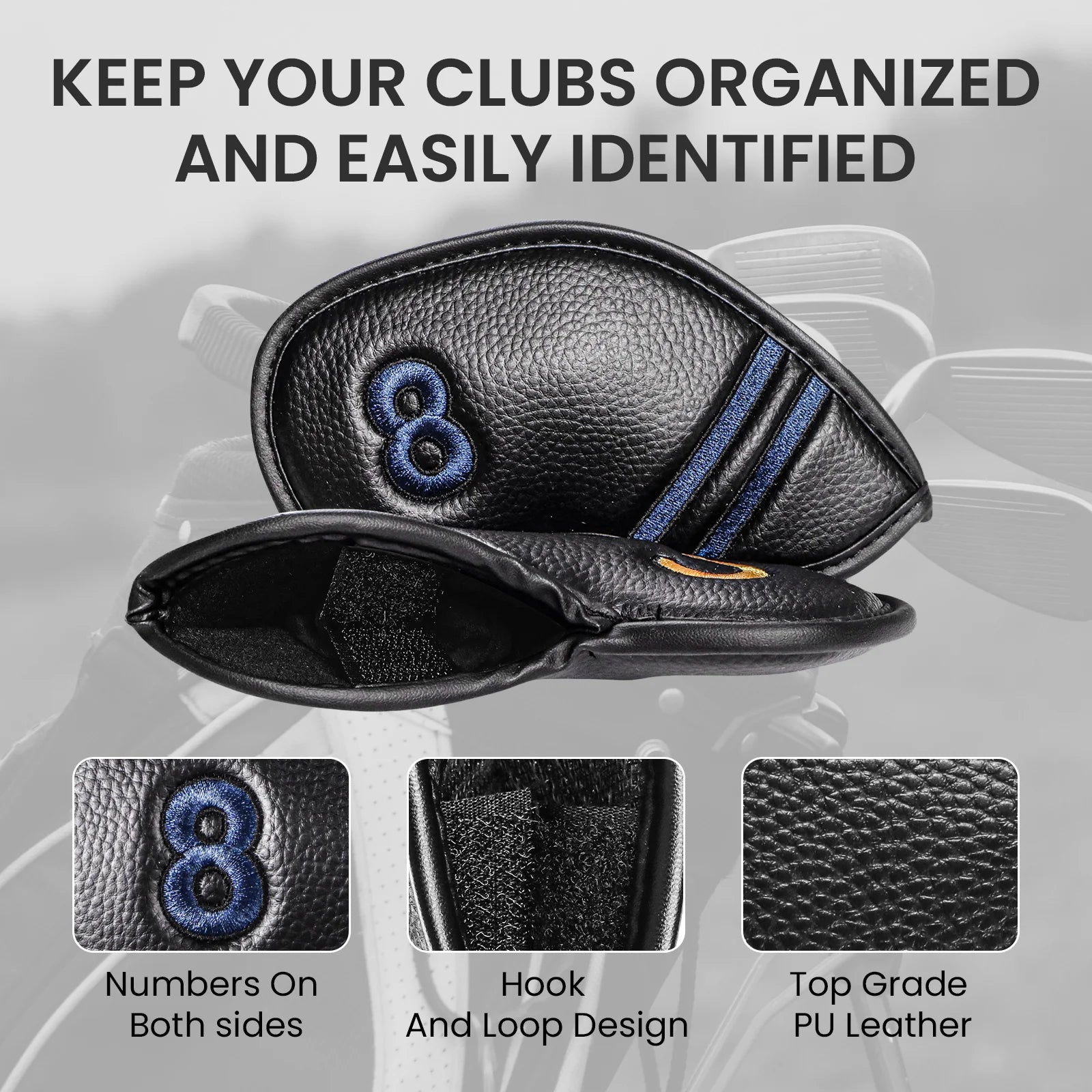 Premium Leather Golf Club Headcovers (10-Piece Set)